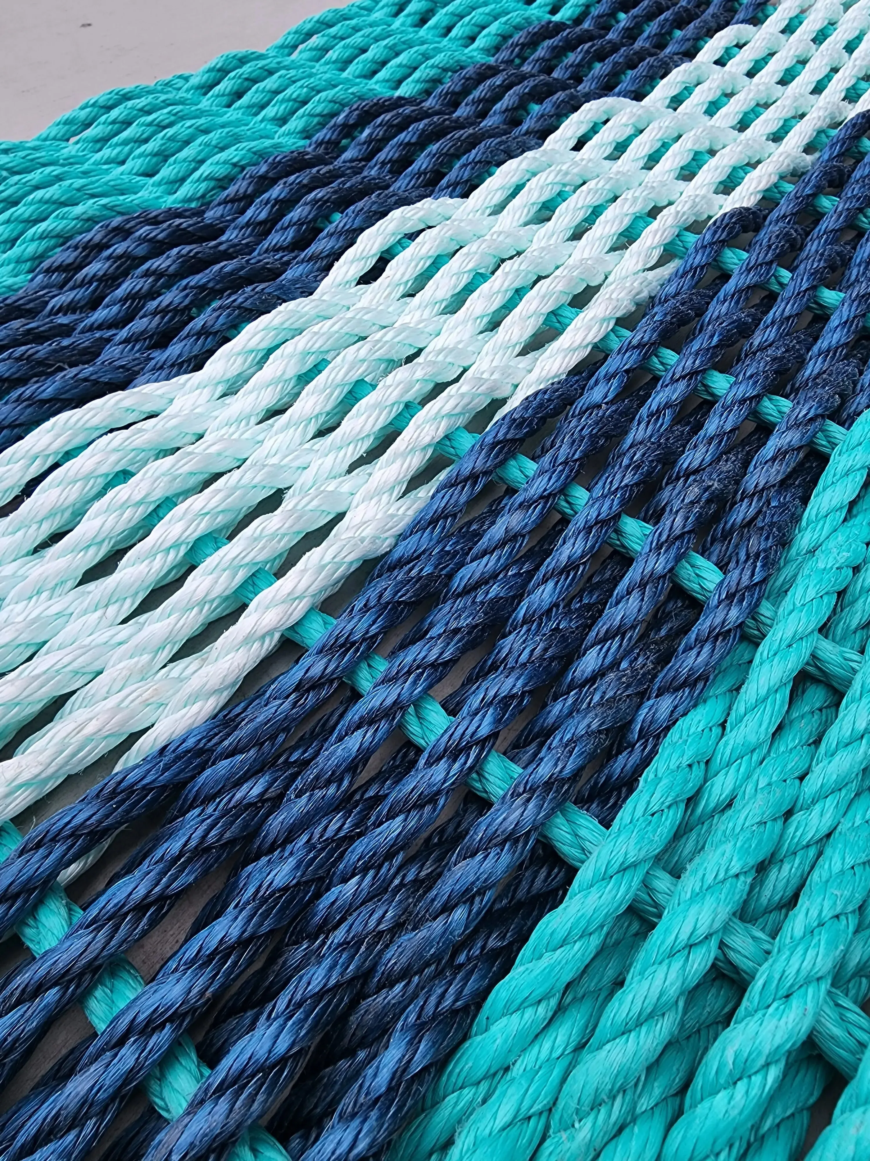 5 Stripe Lobster Rope Mat Teal, Navy Blue, Seafoam