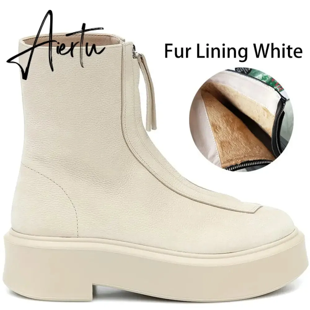 Aiertu Luxury Brand Designer Front Zipper Ankle Boots For Women  New Chunky Boots Platform Woman Punk Boots Fashion Ladies Shoes