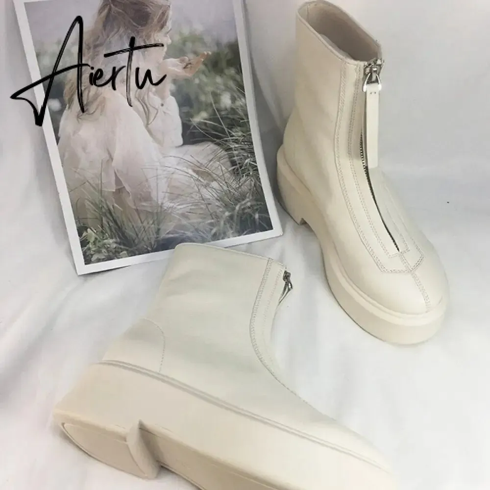 Aiertu Luxury Brand Designer Front Zipper Ankle Boots For Women  New Chunky Boots Platform Woman Punk Boots Fashion Ladies Shoes