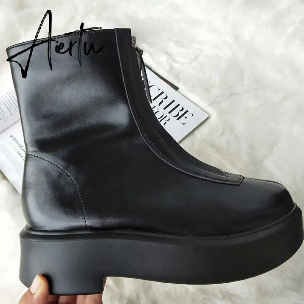 Aiertu Luxury Brand Designer Front Zipper Ankle Boots For Women  New Chunky Boots Platform Woman Punk Boots Fashion Ladies Shoes