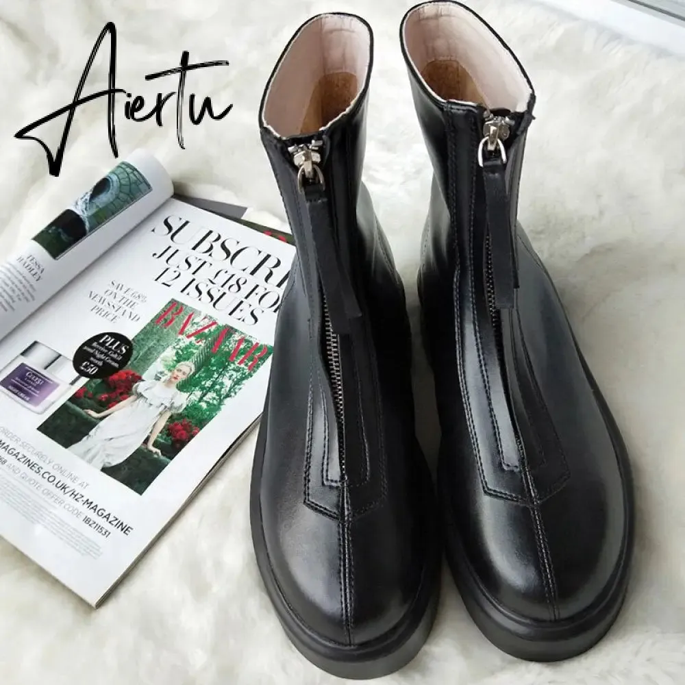 Aiertu Luxury Brand Designer Front Zipper Ankle Boots For Women  New Chunky Boots Platform Woman Punk Boots Fashion Ladies Shoes