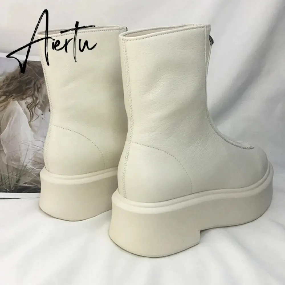 Aiertu Luxury Brand Designer Front Zipper Ankle Boots For Women  New Chunky Boots Platform Woman Punk Boots Fashion Ladies Shoes