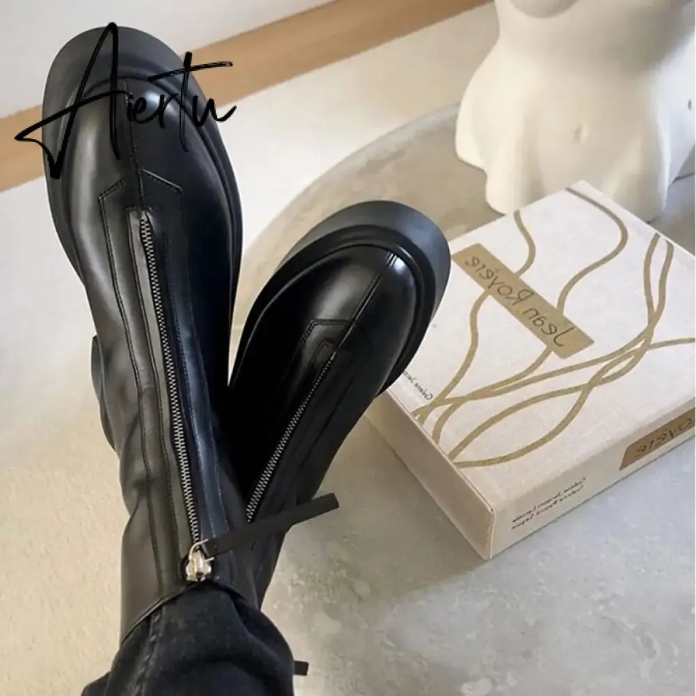 Aiertu Luxury Brand Designer Front Zipper Ankle Boots For Women  New Chunky Boots Platform Woman Punk Boots Fashion Ladies Shoes