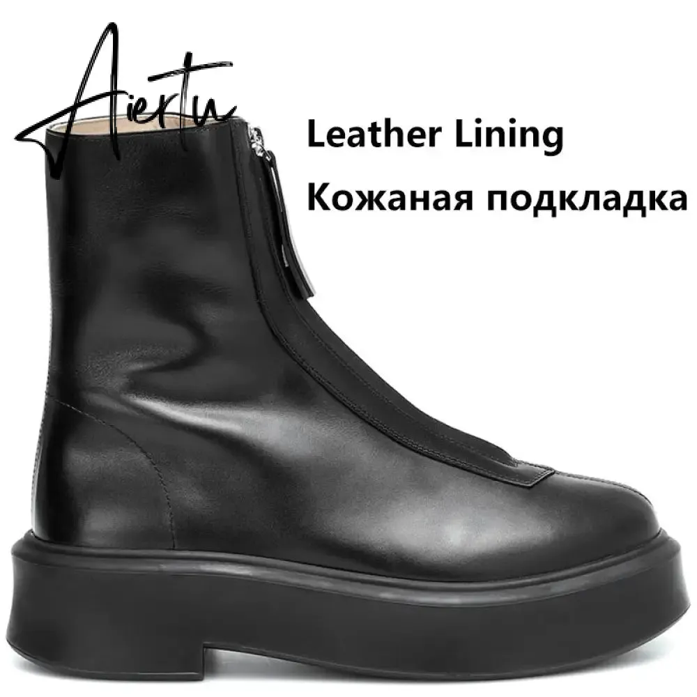 Aiertu Luxury Brand Designer Front Zipper Ankle Boots For Women  New Chunky Boots Platform Woman Punk Boots Fashion Ladies Shoes