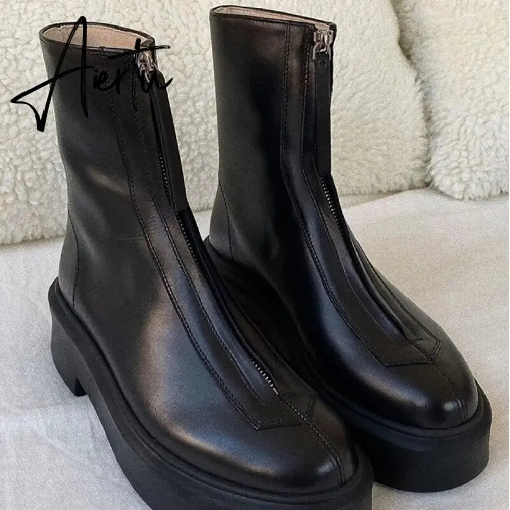 Aiertu Luxury Brand Designer Front Zipper Ankle Boots For Women  New Chunky Boots Platform Woman Punk Boots Fashion Ladies Shoes
