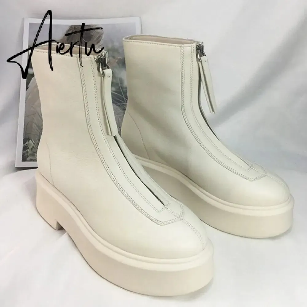 Aiertu Luxury Brand Designer Front Zipper Ankle Boots For Women  New Chunky Boots Platform Woman Punk Boots Fashion Ladies Shoes