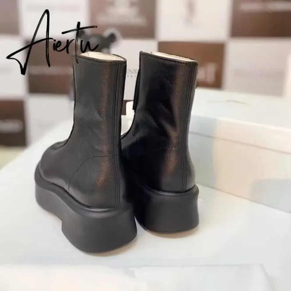 Aiertu Luxury Brand Designer Front Zipper Ankle Boots For Women  New Chunky Boots Platform Woman Punk Boots Fashion Ladies Shoes