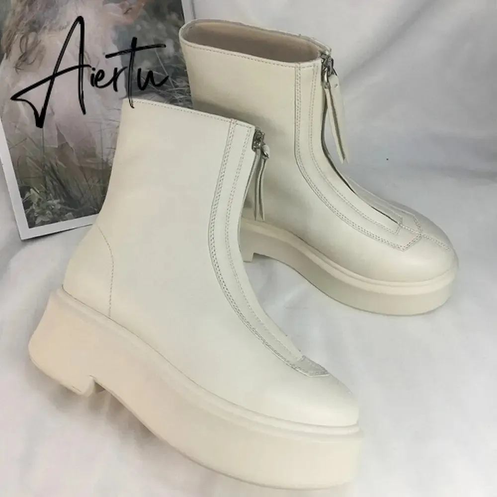 Aiertu Luxury Brand Designer Front Zipper Ankle Boots For Women  New Chunky Boots Platform Woman Punk Boots Fashion Ladies Shoes