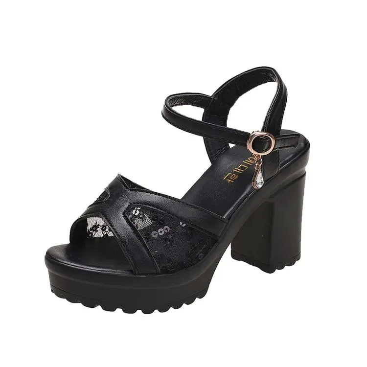 Amozae-High Heels Luxury Sandals Fish Mouth Shoes for Women 2023 Fashion Luxury Sandals Sequin Open Toe Chunky Sandals Platform Sandals