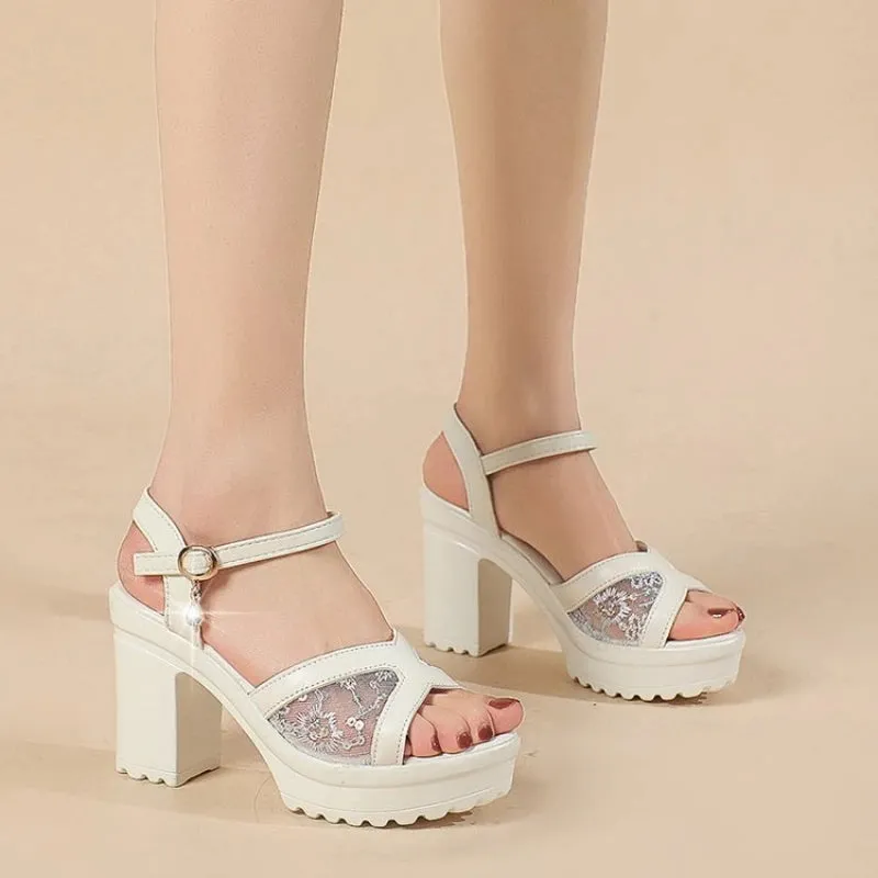 Amozae-High Heels Luxury Sandals Fish Mouth Shoes for Women 2023 Fashion Luxury Sandals Sequin Open Toe Chunky Sandals Platform Sandals