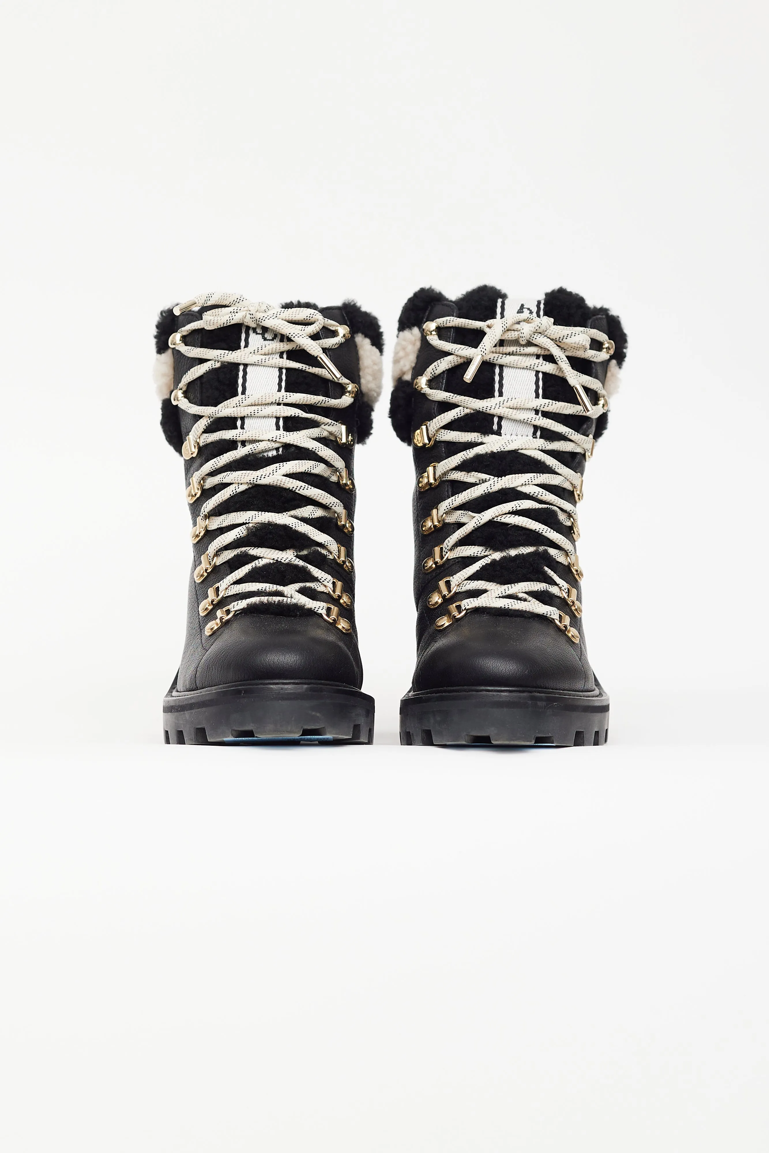 Black & White Leather Shearling Boot
