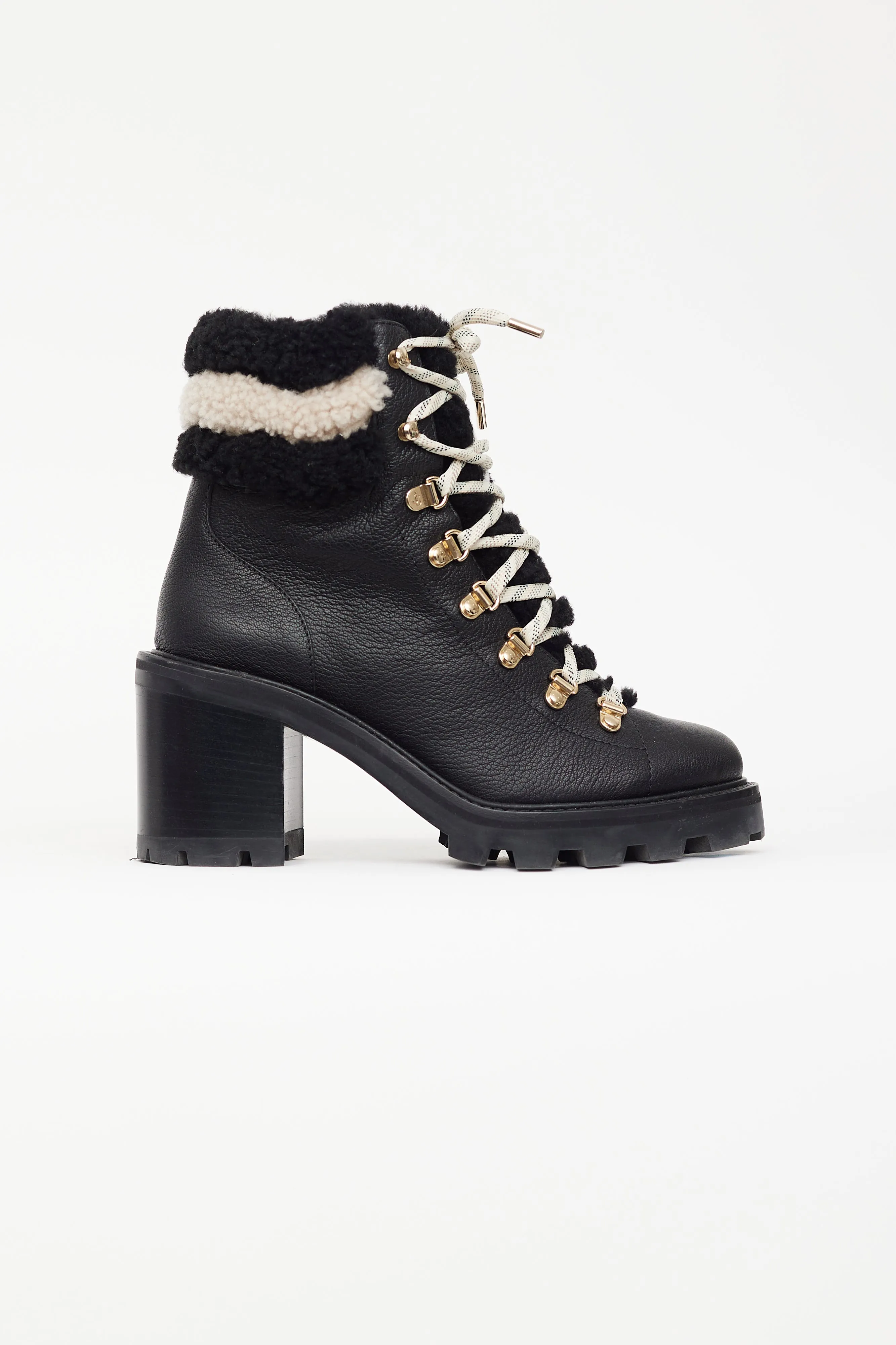 Black & White Leather Shearling Boot