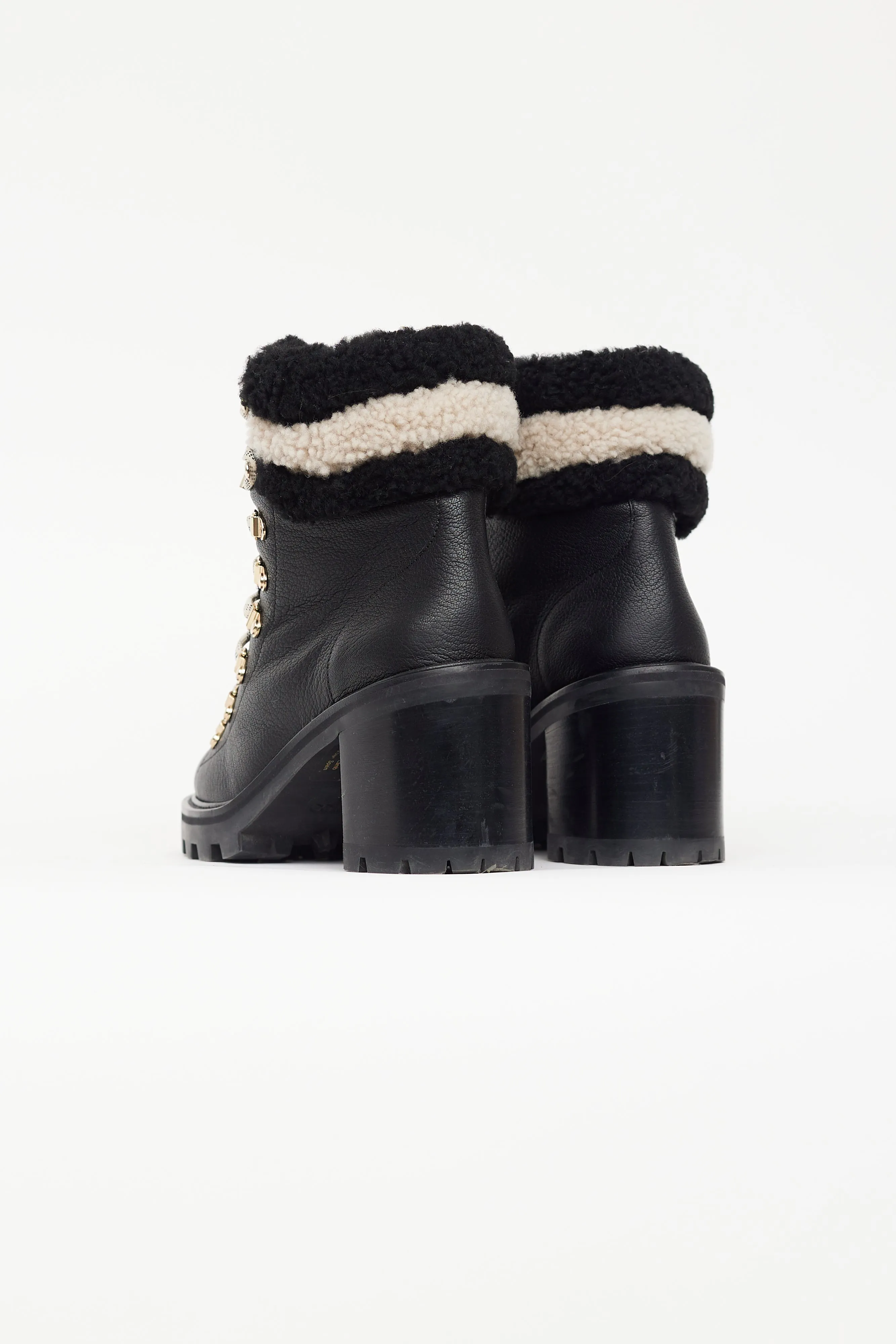 Black & White Leather Shearling Boot