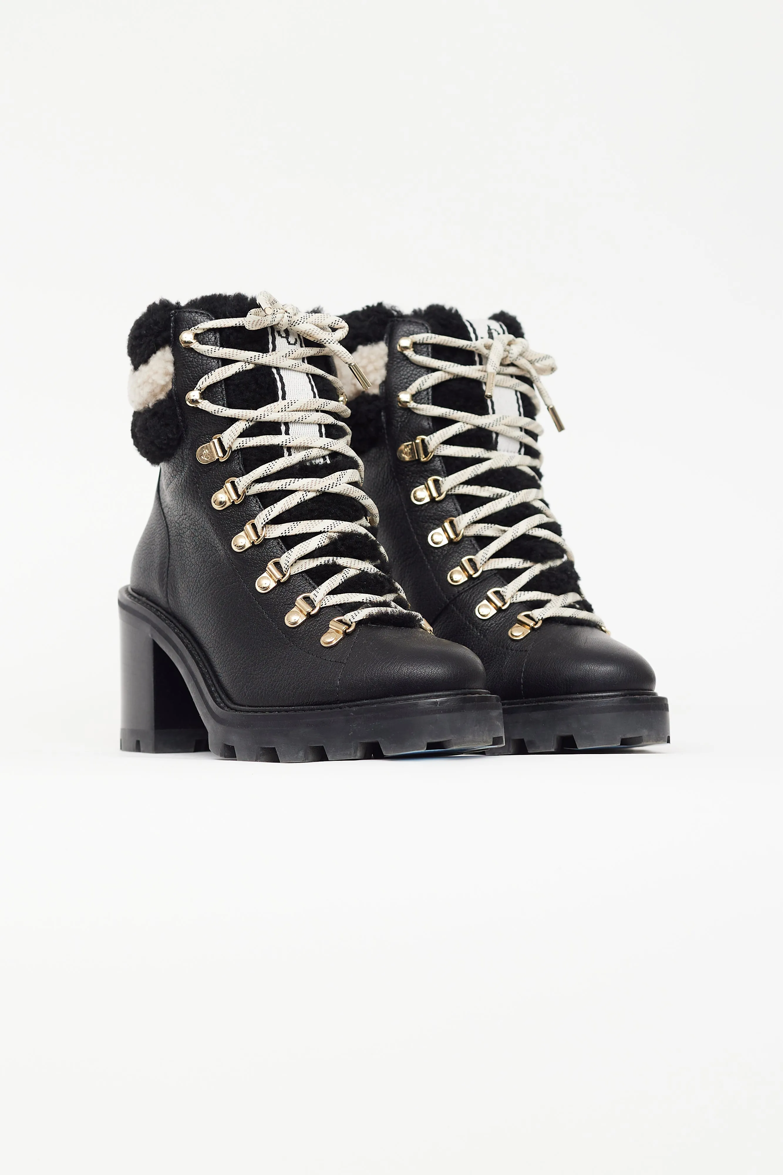 Black & White Leather Shearling Boot