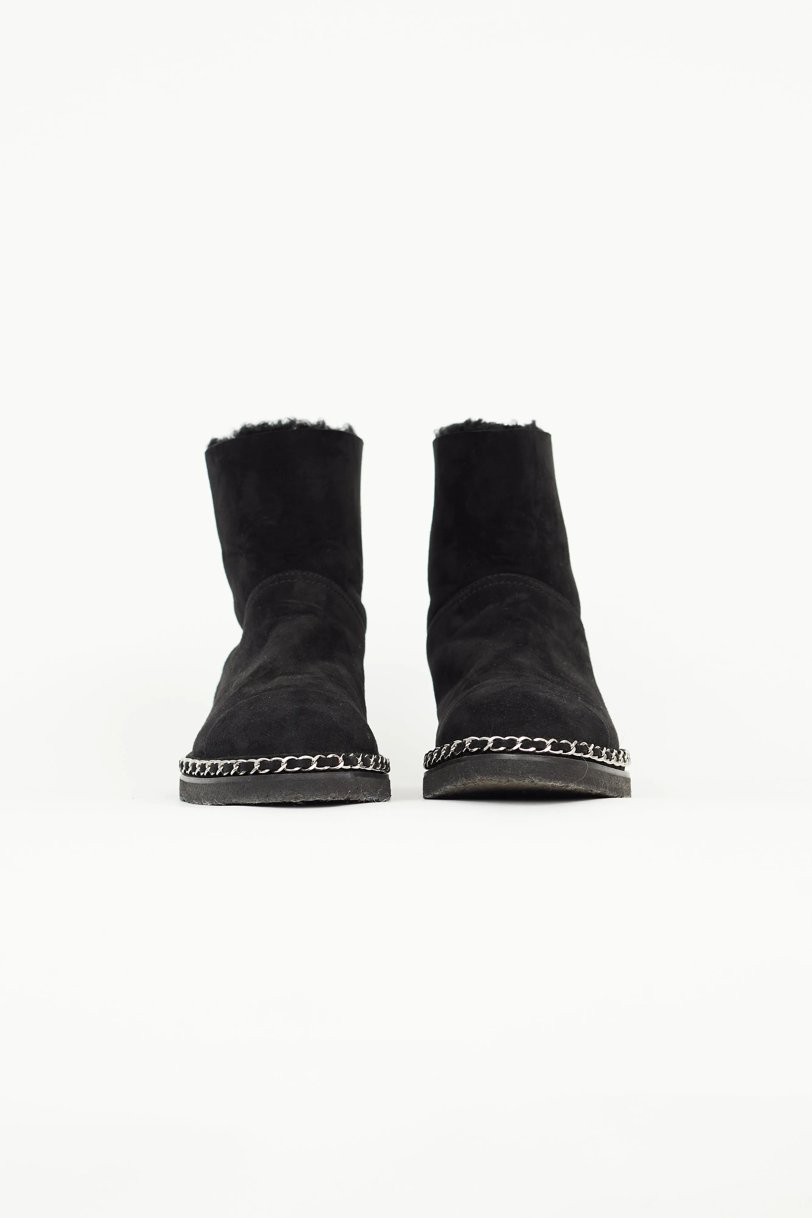 Black Suede & Shearling Chain Ankle Boot