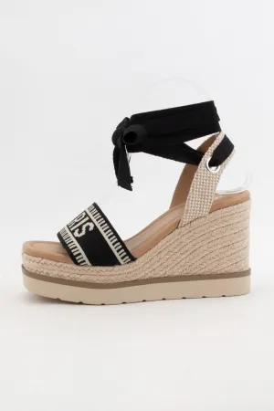 Black/Beige Times City Name Embroidered Upper Wedge Heel