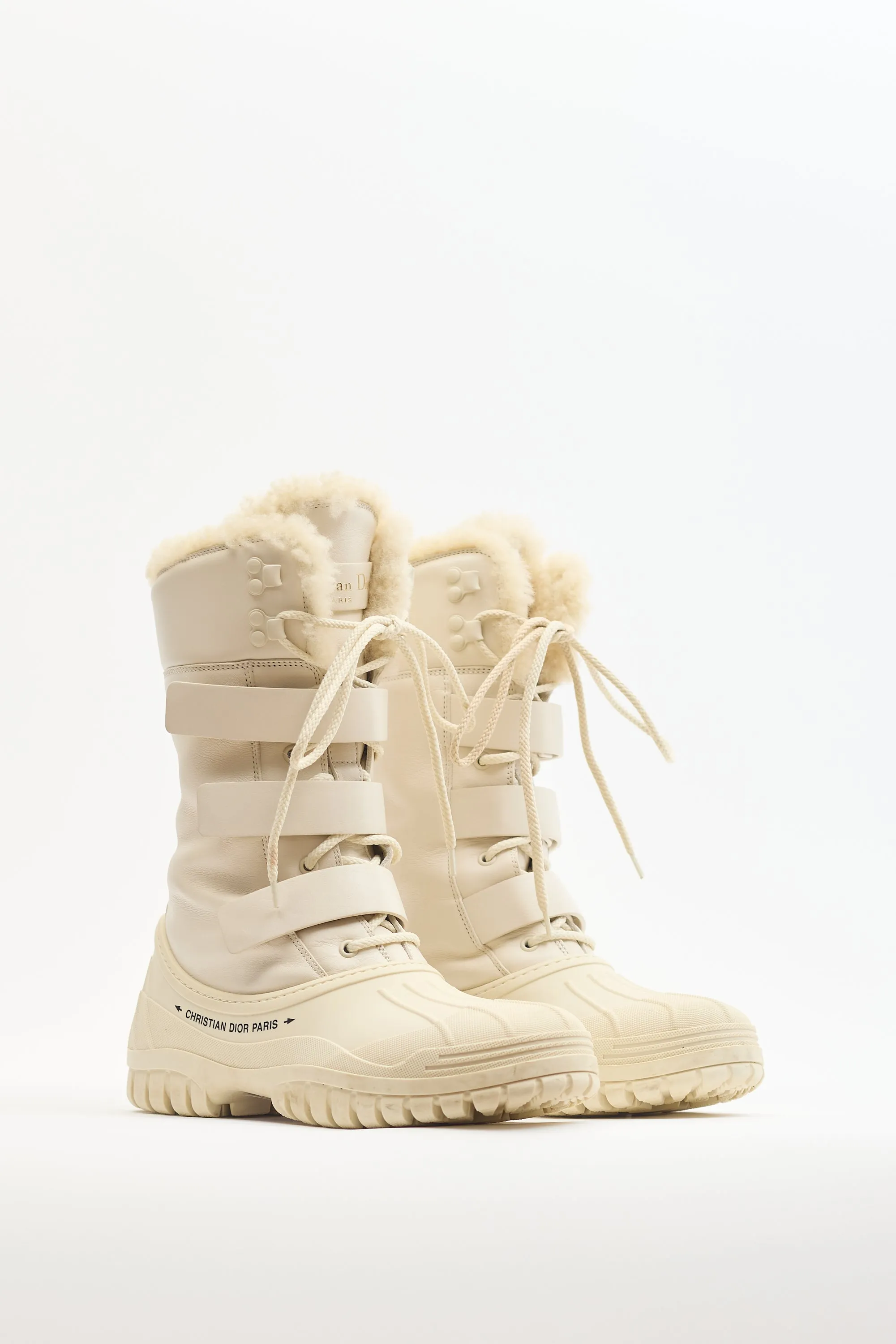 Cream Leather & Rubber D-Venture Snow Boot
