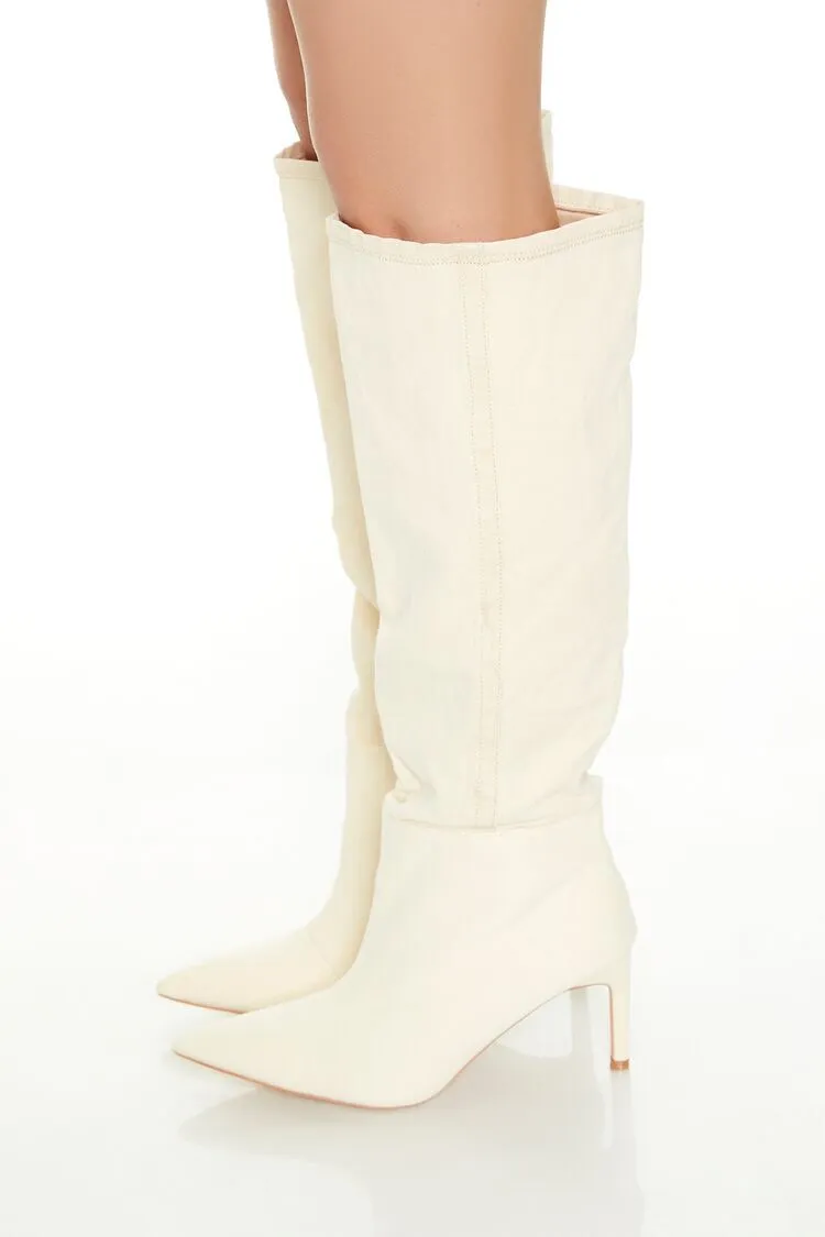 Denim Pointed-Toe Stiletto Boots
