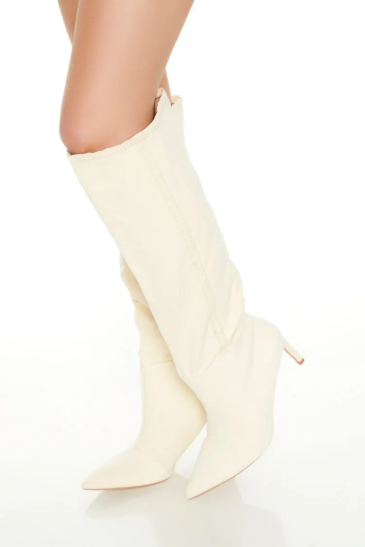 Denim Pointed-Toe Stiletto Boots
