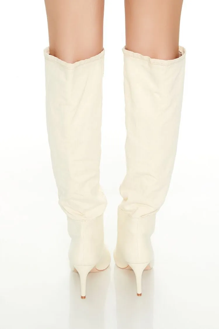 Denim Pointed-Toe Stiletto Boots