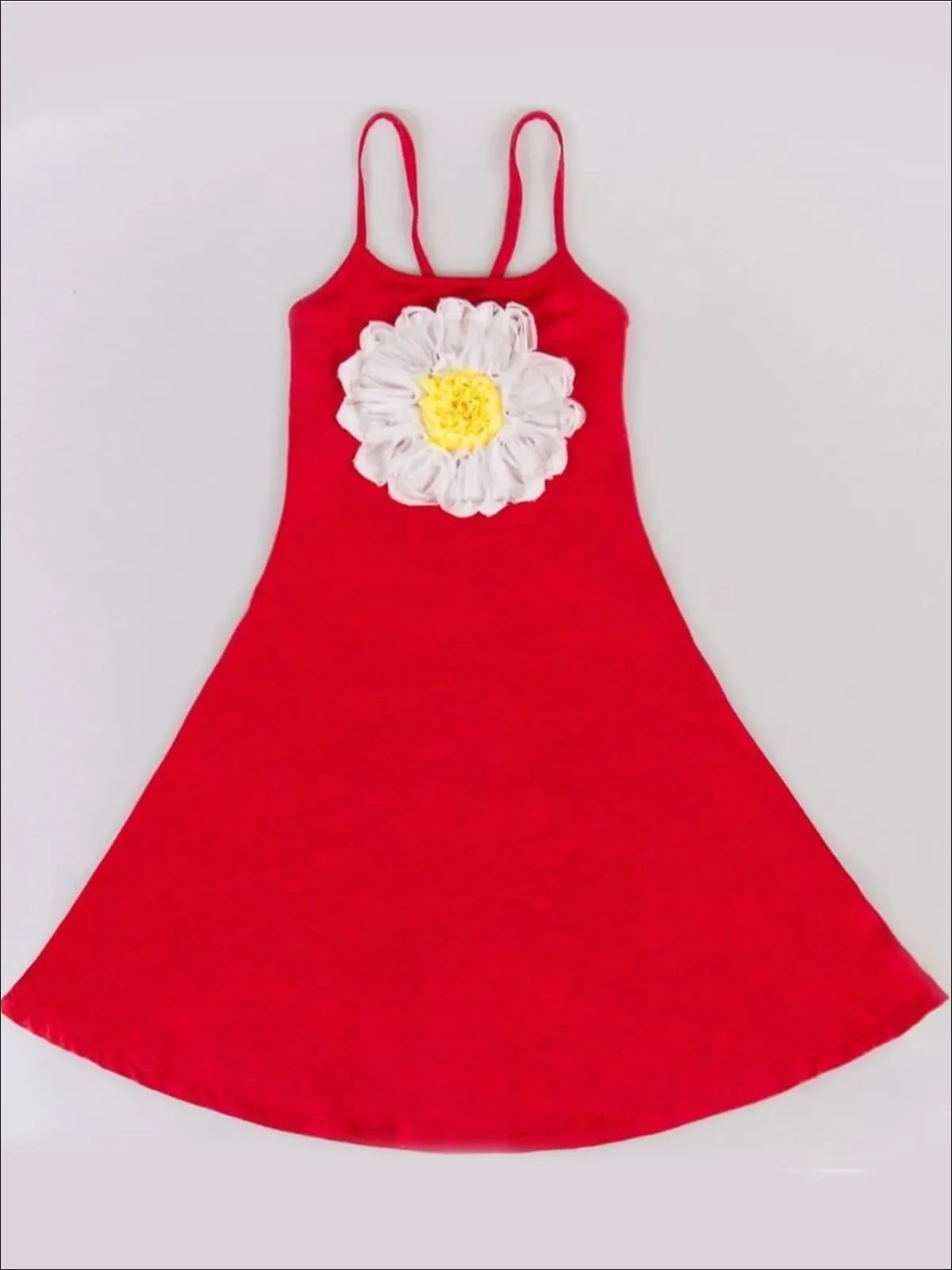 Girls Casual Spring Dress with Spaghetti Straps and Flower Applique
