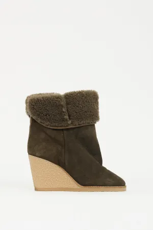 Green Suede & Shearling Totam Wedge Boot