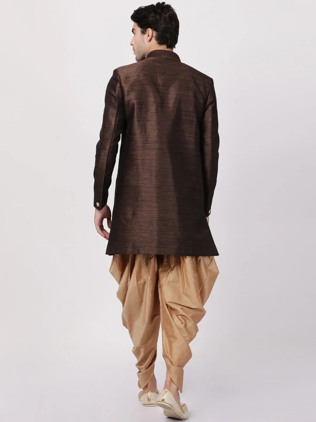 Jashvi Men's Brown Silk Blend Sherwani Set