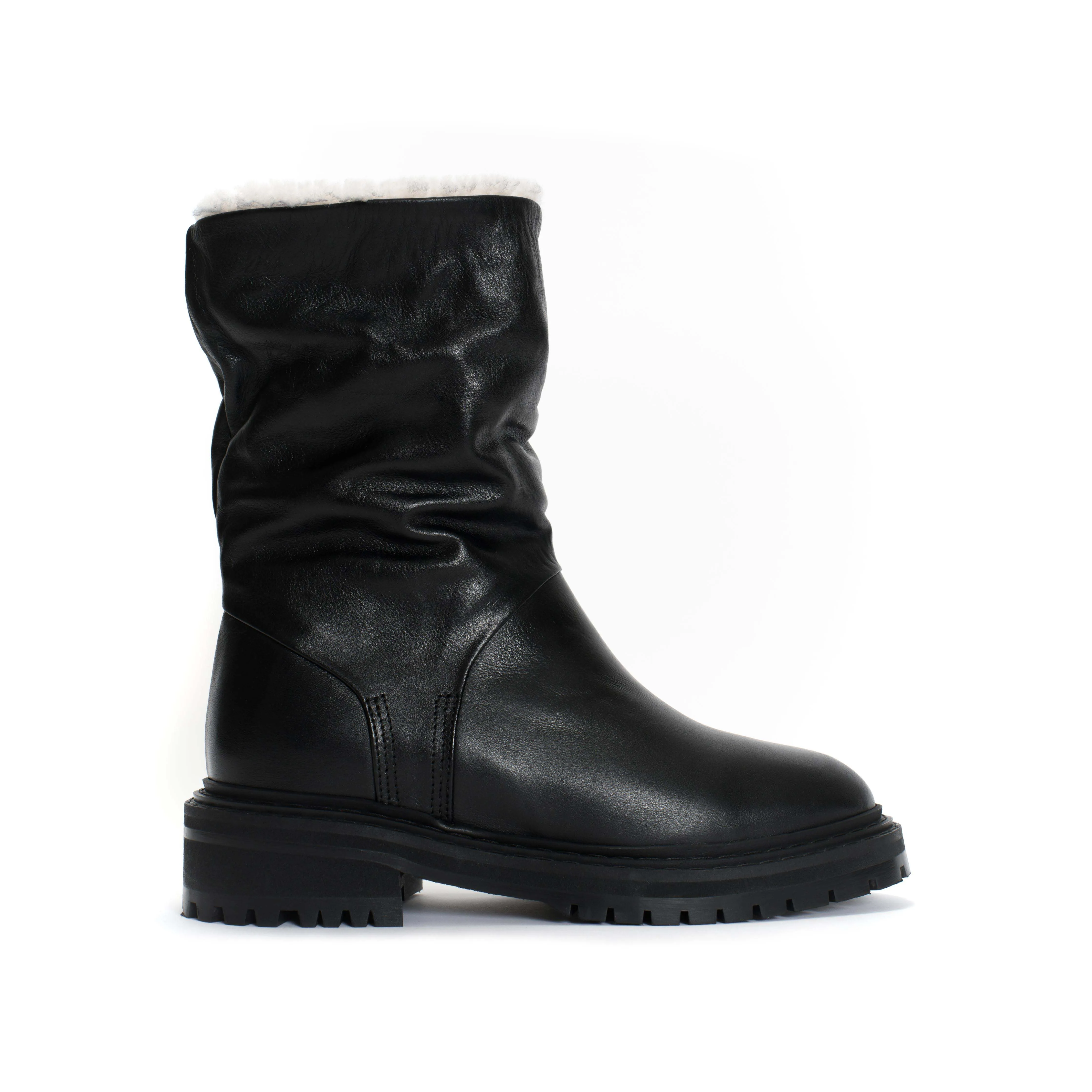 kallie lamb fur Calf nappa Black