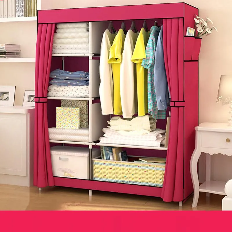 Kuber Industries Foldable Wardrobe for Clothes|Non Woven 2 Door Portable Clothes Rack|4 Shelves Almirah for Clothes (Maroon)