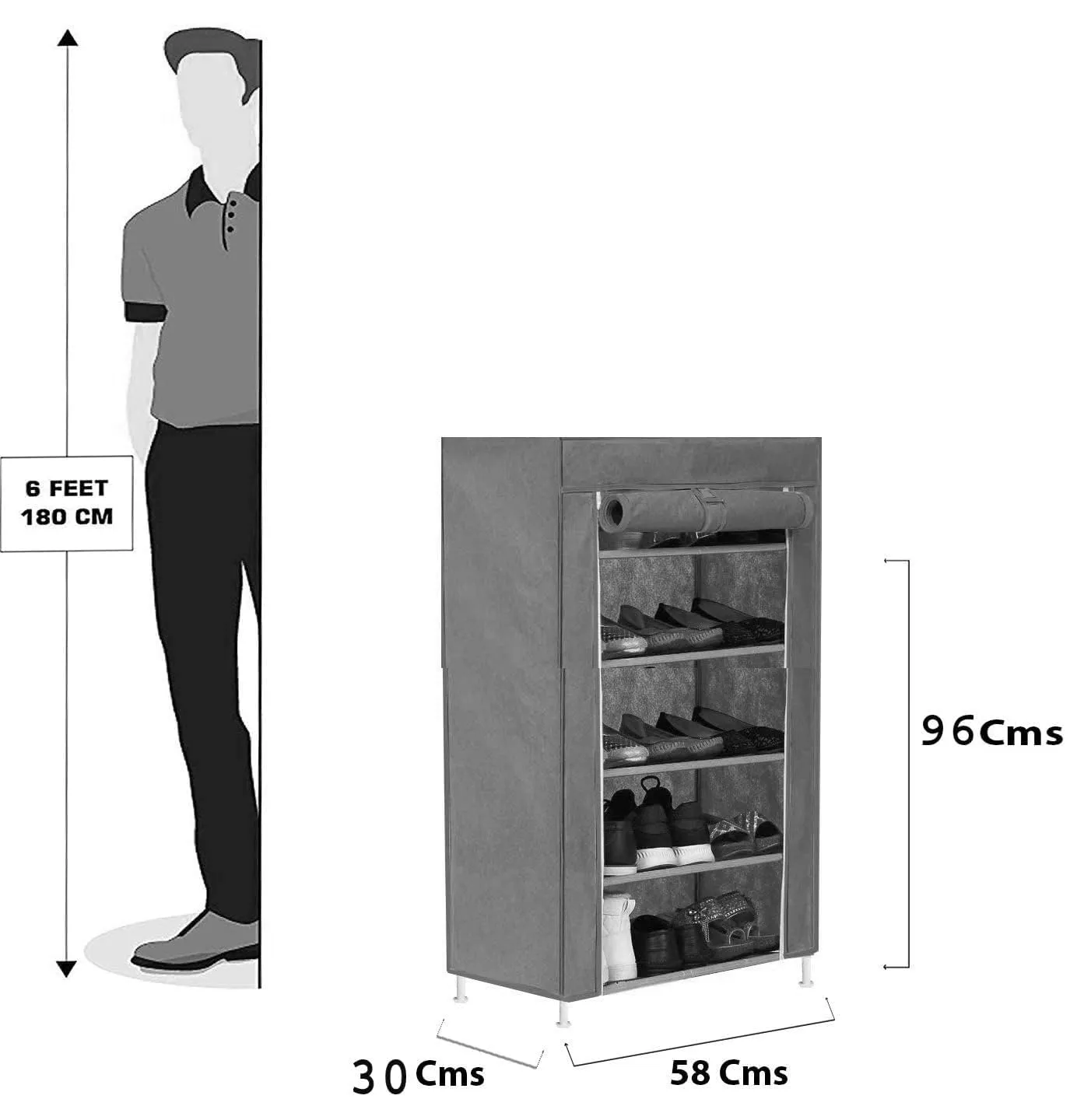 Kuber Industries Shoe Rack|Non-Woven 4 Shelves Shelf|Foldable Storage Rack Organizer for Shoe, Books-Pack of 5 (Grey)