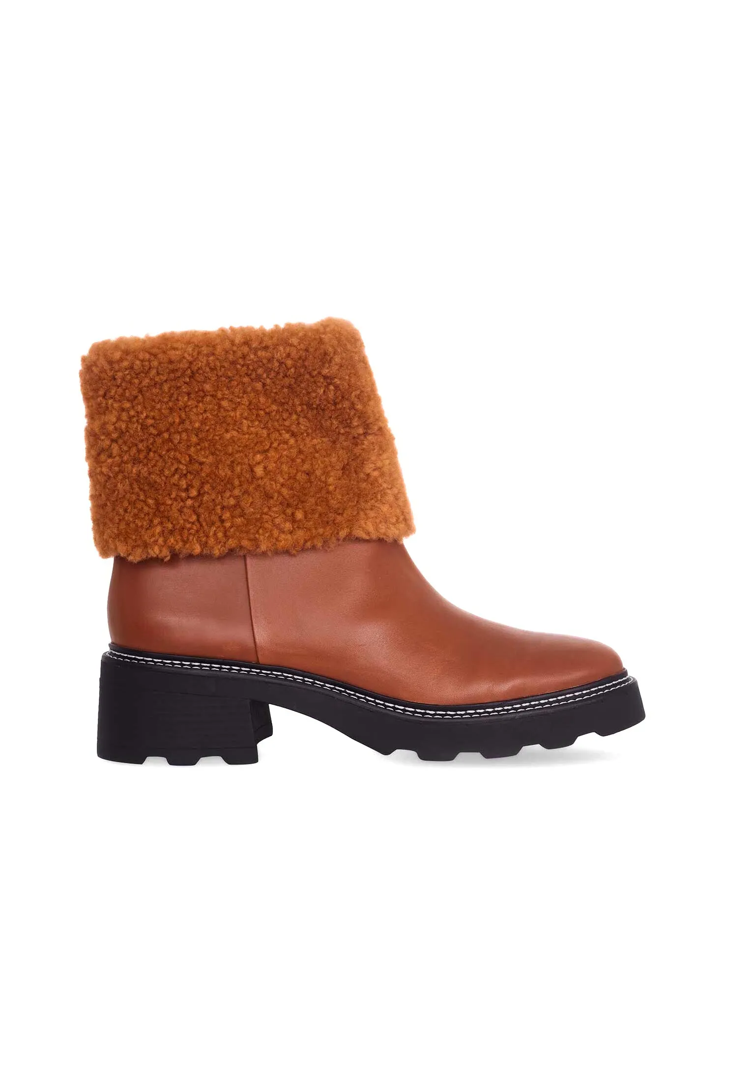 Ladies Black Ankle Boots with Stylish Shearling Detail