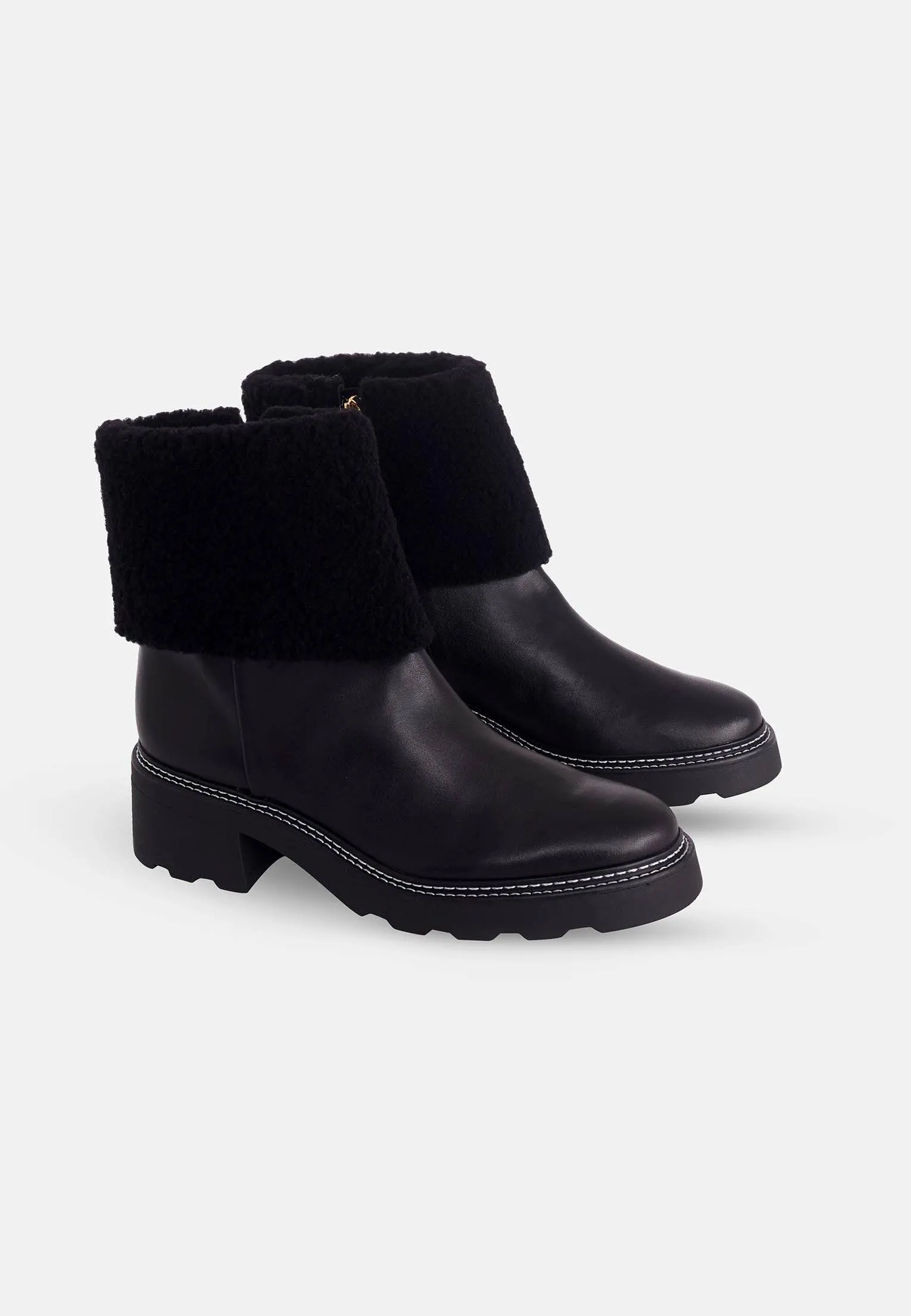Ladies Black Ankle Boots with Stylish Shearling Detail