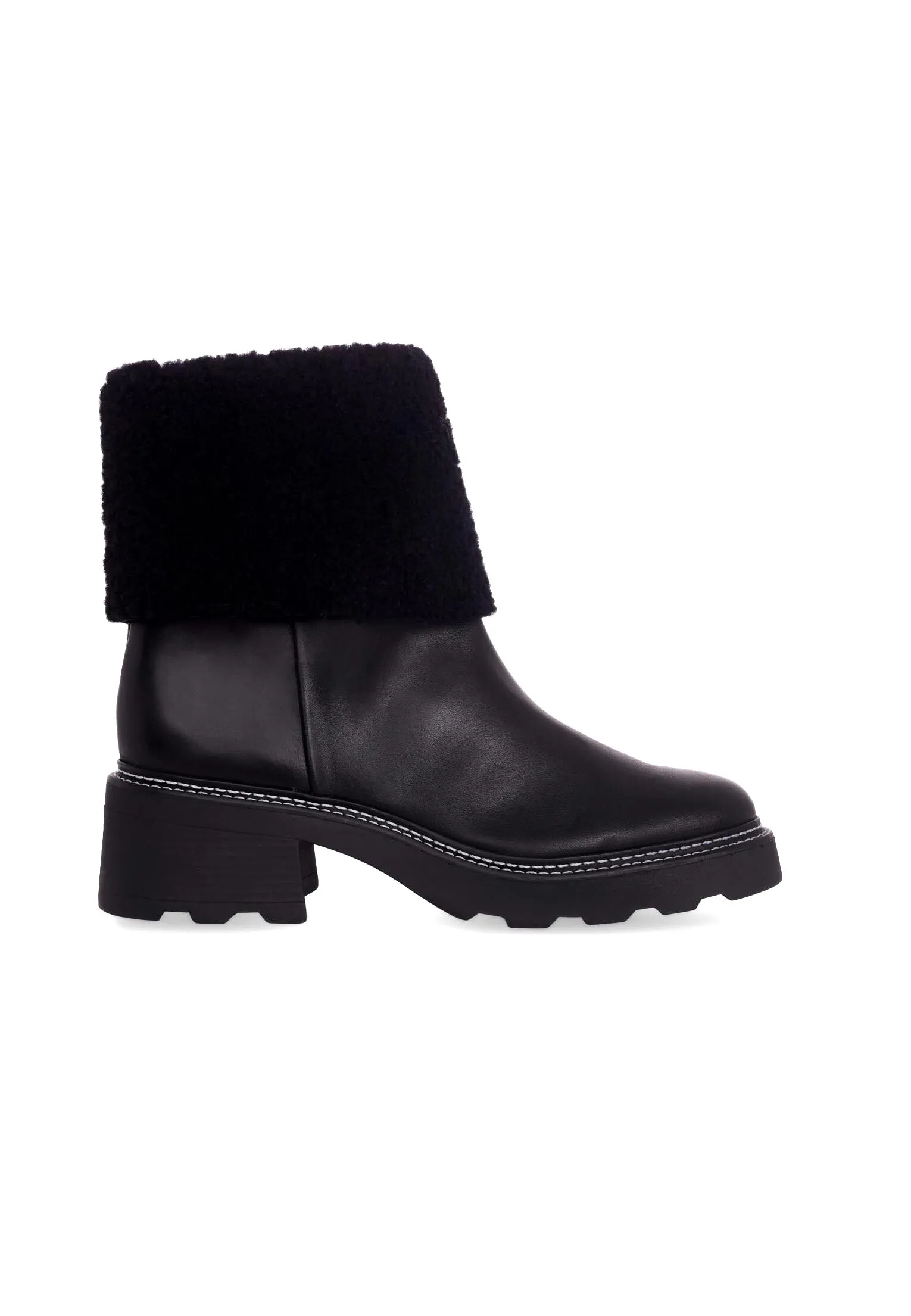 Ladies Black Ankle Boots with Stylish Shearling Detail