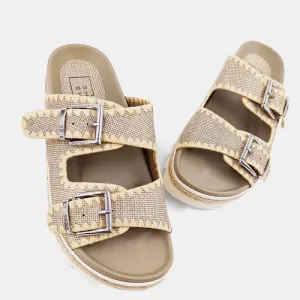 Laura Xyla Gold Woven Platform Slides