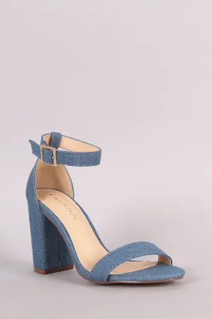 Liliana Denim Ankle Strap Open Toe Chunky Heel