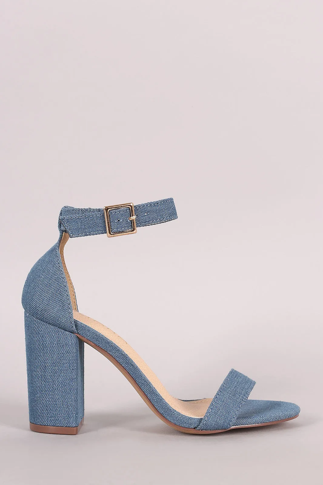 Liliana Denim Ankle Strap Open Toe Chunky Heel
