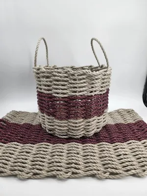 Lobster Rope Mat and Basket matching set Tan and Burgundy