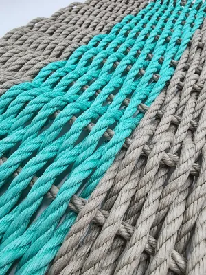Lobster Rope Mat Tan and Teal, Natural Color