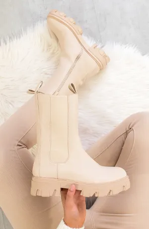 Long Chelsea Boots Beige
