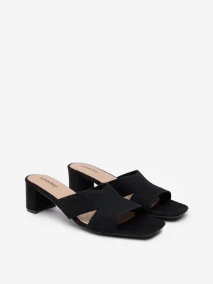 LUNA BLU Black Ribbed-Textured Block Heel Sandals