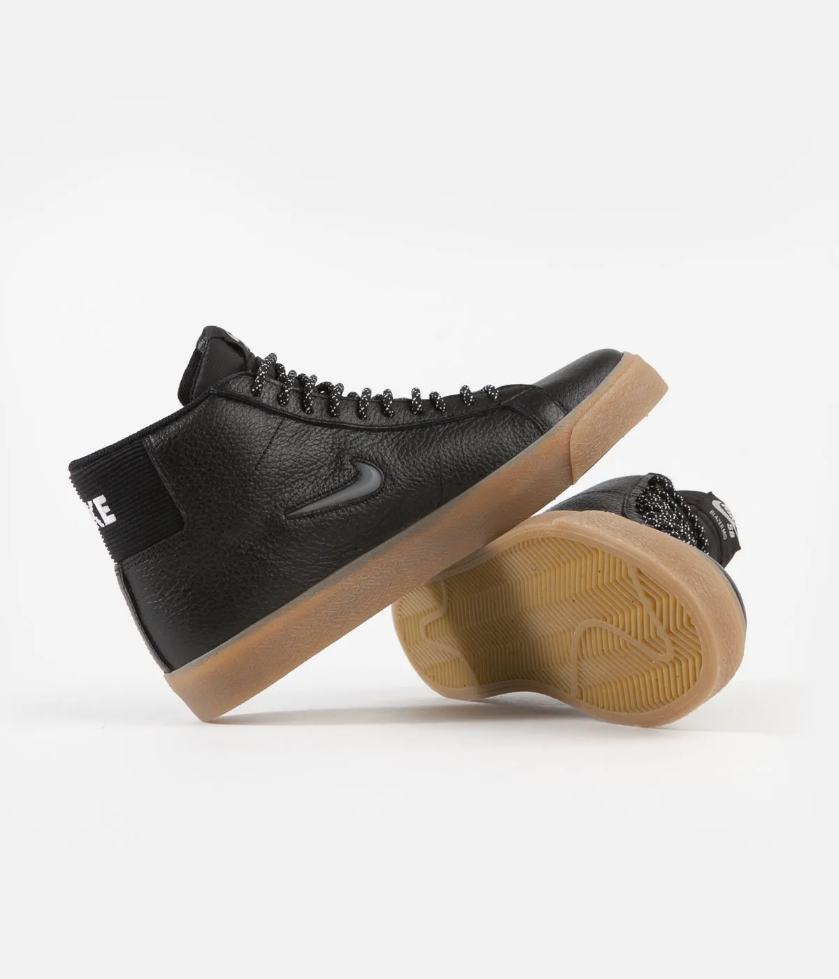 Nike SB Blazer Mid Premium Shoes - Black / White - Black - Gum Light Brown