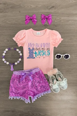 "No Bunny Loves Me Like Jesus" Sequin Short Set