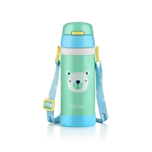 RELAX 360ML CALINE STAINLESS STEEL KIDS THERMAL FLASK WITH STRAW - BEAR
