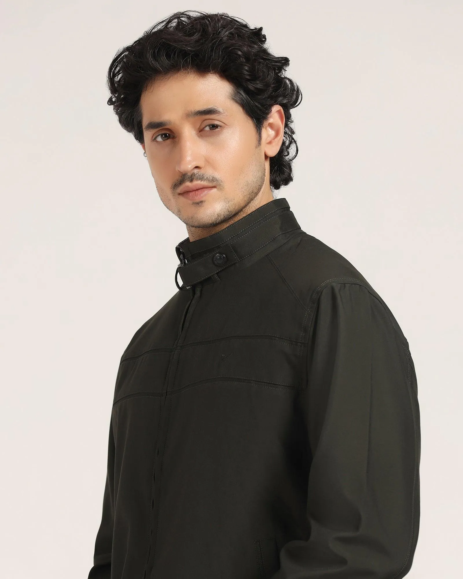 Reversible Olive Solid Zipper Jacket - Levin