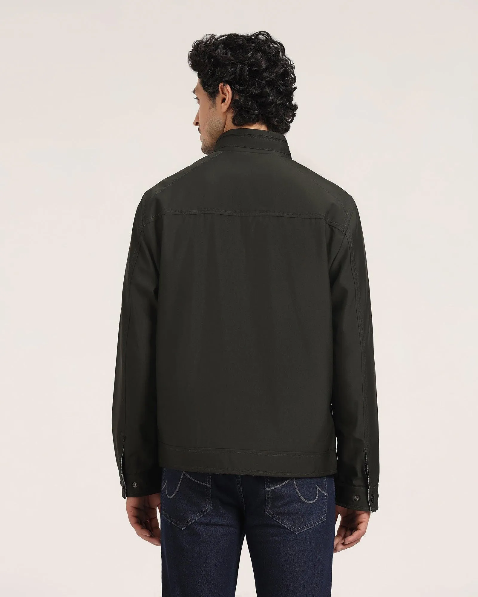 Reversible Olive Solid Zipper Jacket - Levin