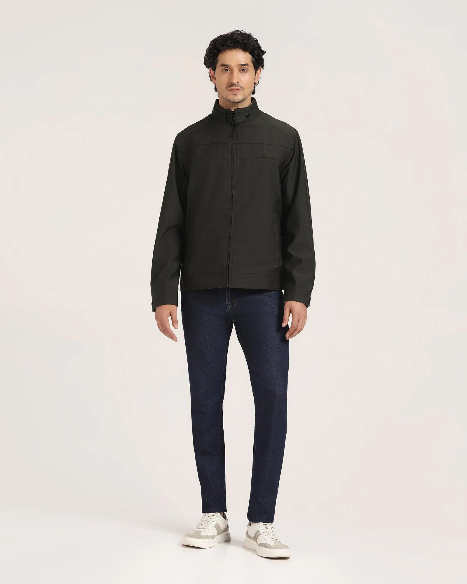 Reversible Olive Solid Zipper Jacket - Levin