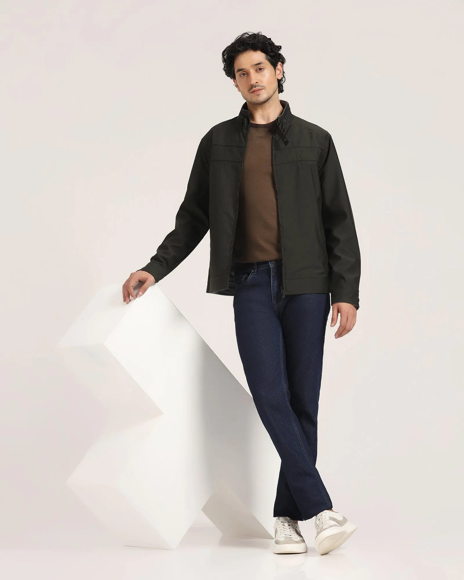 Reversible Olive Solid Zipper Jacket - Levin
