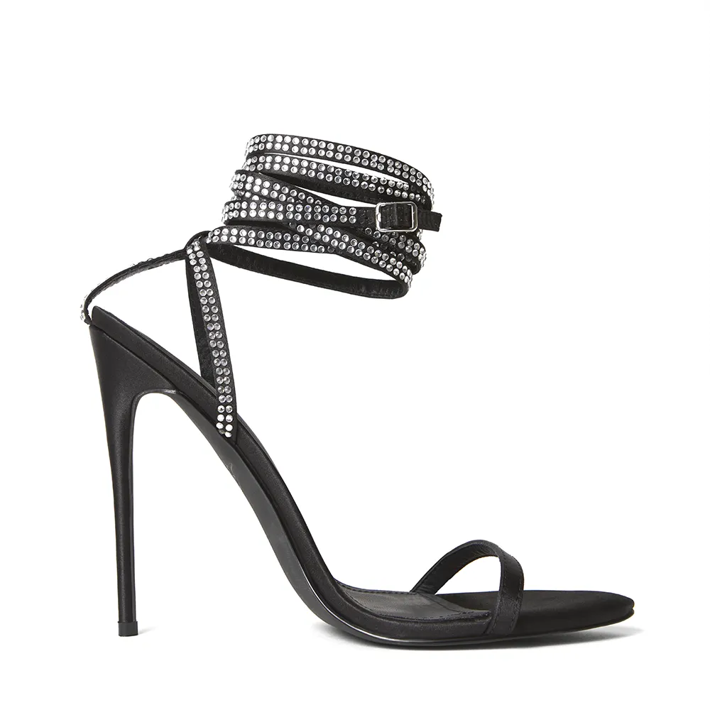 Rosie Black Satin Crystal Heels