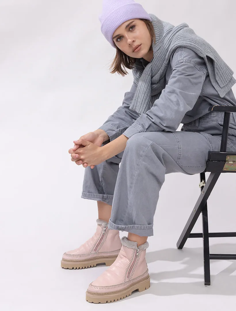 Setsu 3.0. Crochet Ankle Boot Misty Rose Leather Light Grey