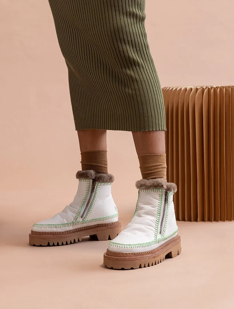 Setsu 3.0. Crochet Ankle Boot White Leather Sage